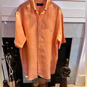 Polo Ralph Lauren Vibrant Orange Linen Short Sleeve Shirt w/Green Logo (EUC)
